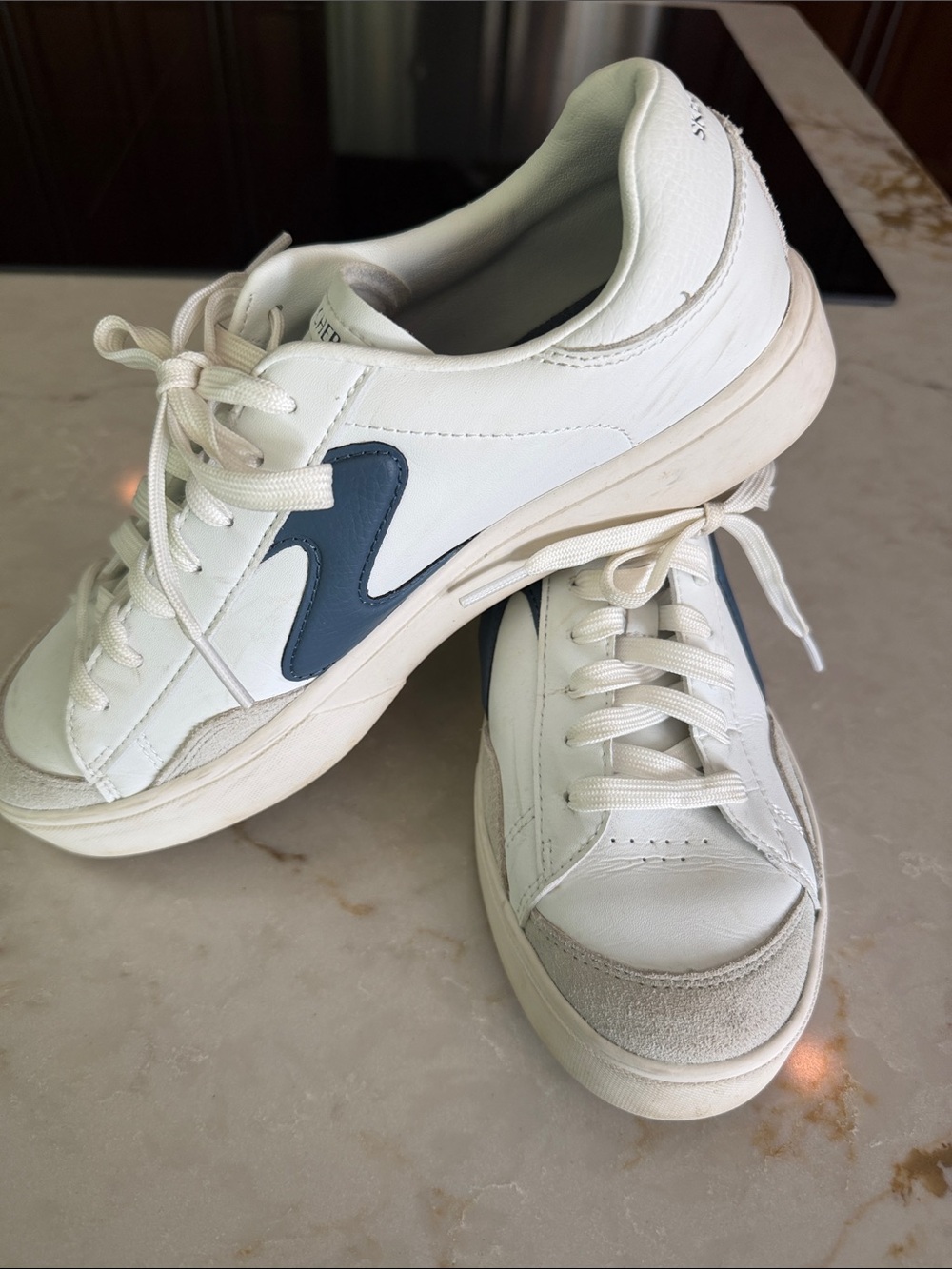 Skechers White Sneakers with Navy Accent